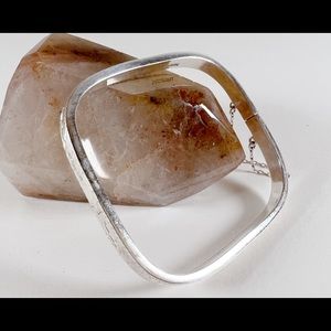 Sterling Silver Square Bangle Bracelet safety chain engraved designs 7.25”